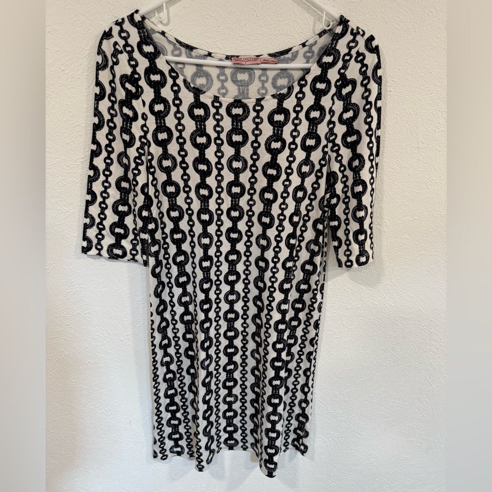 Juicy Couture Chain Link Pattern Black White Dress Sz Small EUC